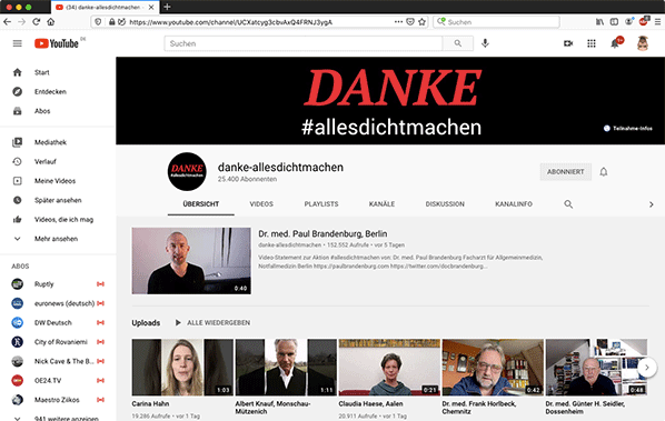 danke, #allesdichtmachen · YouTube-Kanahl