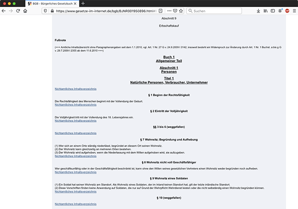 Das Bürgerliche Gesetzbuch (BGB) Online