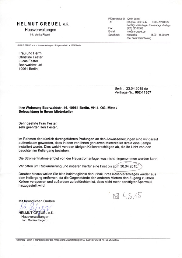 HV Greuel - Beleuchtung in Ihrem Mieterkeller