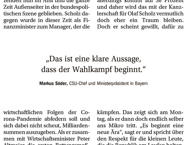 Berliner Zeitung - 2020-08-11 - epaper - Gesamtausgabe - S1 - Scholz, Olaf - Masterkwoht S&ouml;der, Markus