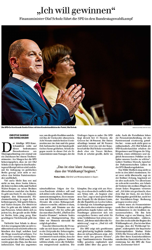 Berliner Zeitung - 2020-08-11 - epaper - Gesamtausgabe -S1 - Scholz, Olaf - klipp