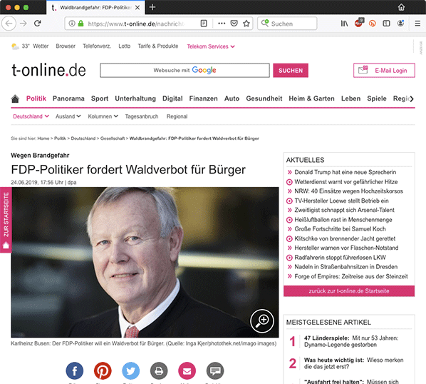 Karlheinz Busen fordert Waldverbot führ Bürger?