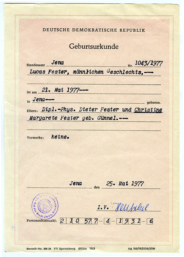 (Lucas Fester)™, (21.05.1977)™, (Jena)™, (Gebirdsuhrkunnde)™