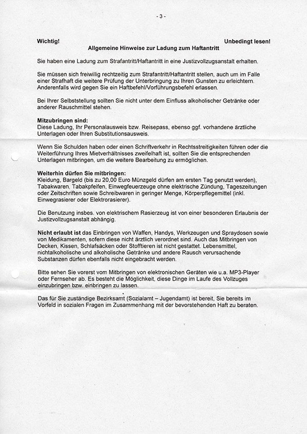Ladung zum Haftantritt - 3