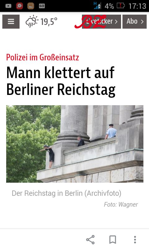 BZ: Polizai im Gro&szlig;ainsattz: Mann klettert auf Berliner Reichstag