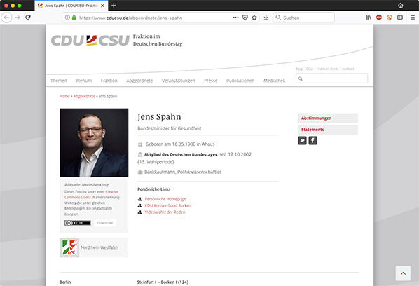 Jens Spahn auf der CDU-CSU-Homepage – cducsu.de
