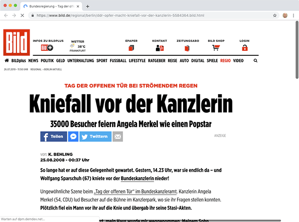 Wolfgang Sparschuh (*), Kniefall vor der Kanzlerin