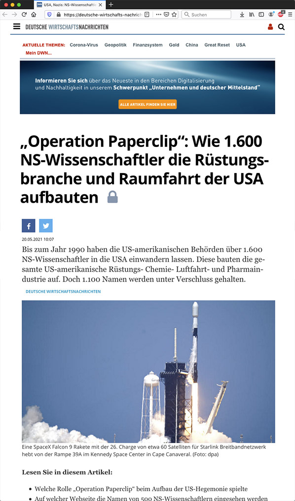 Deutsche WirtschaftsNachrichten - Operation Paperclip