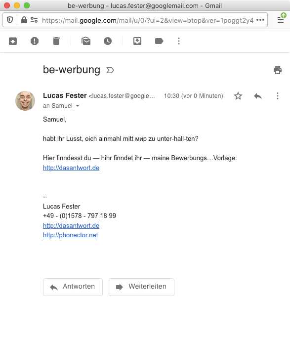 Samuel Eckert – Bewerbungs»schrei-Benn«