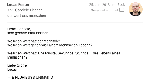 Wert des Menschenlebens — E-Mail-Joker Gabriele Fischer (brandeins)