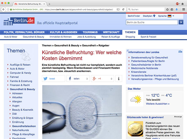 k&uuml;nstliche befruchtung auf www.berlin.de