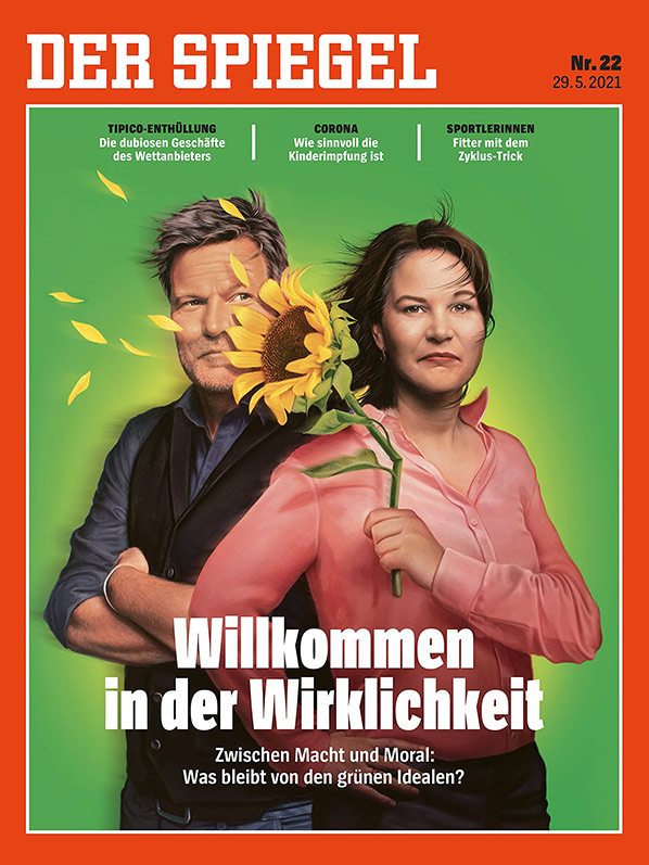 (DER SPIEGEL)™ · 22-0005 · ((Annalena Baerbock)™, (Robert Habeck)™ unnt die uppgeknickte Sonnenbluhme™)™