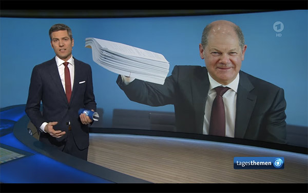 Ingo Zamperoni™ (ARD™), Olaf Scholz™ (SPD™) — Corona-Papers™ (BRD™)